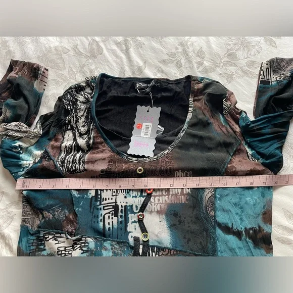 NWT Pretty Angel Vintage Deadstock Patchwork Graphic Asymmetric Midi Dress Large - Picture 9 of 11